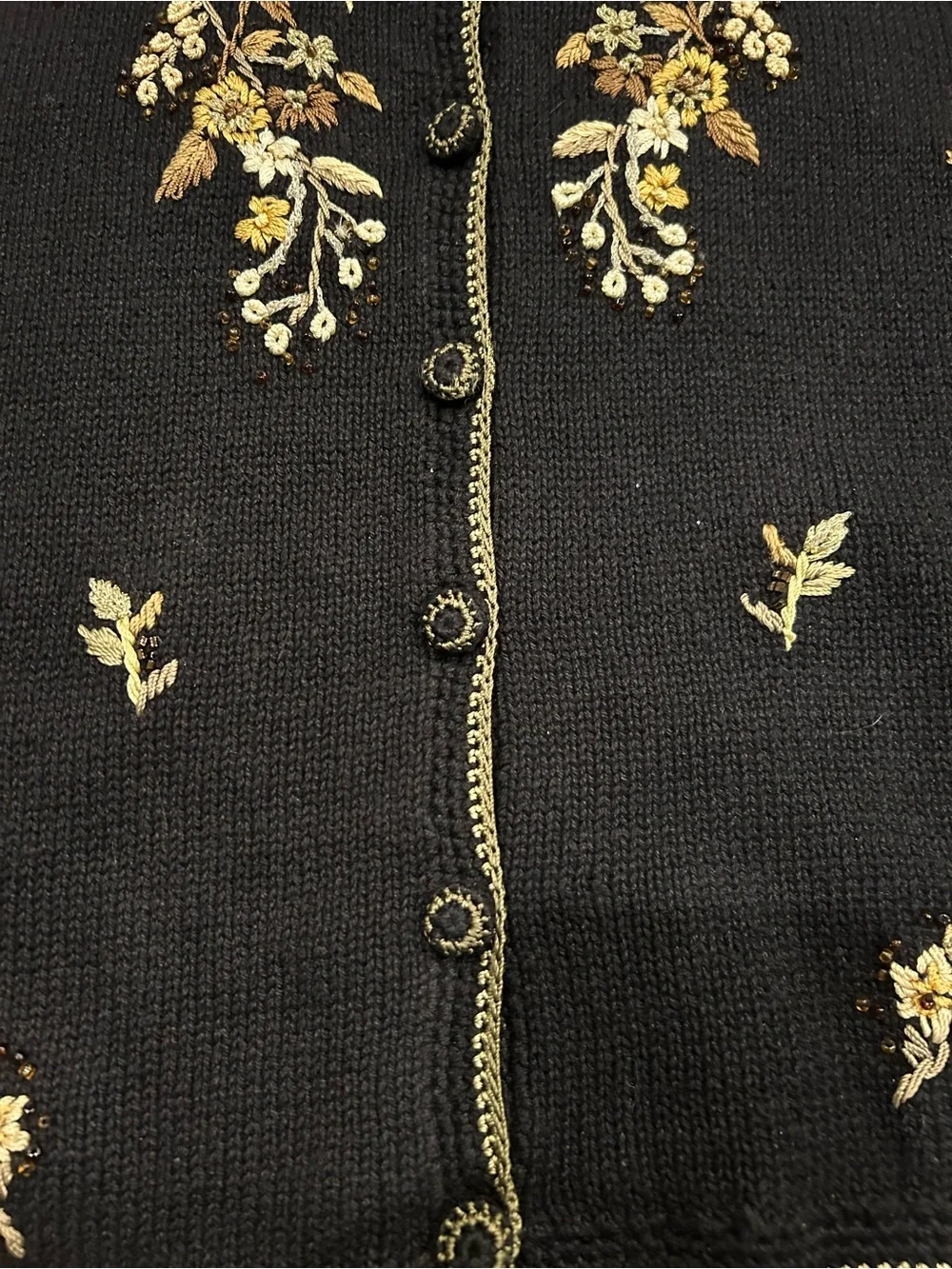 Tiara International Cardigan Black Sweater Embroidered Floral XL Cottagecore - Picture 4 of 8